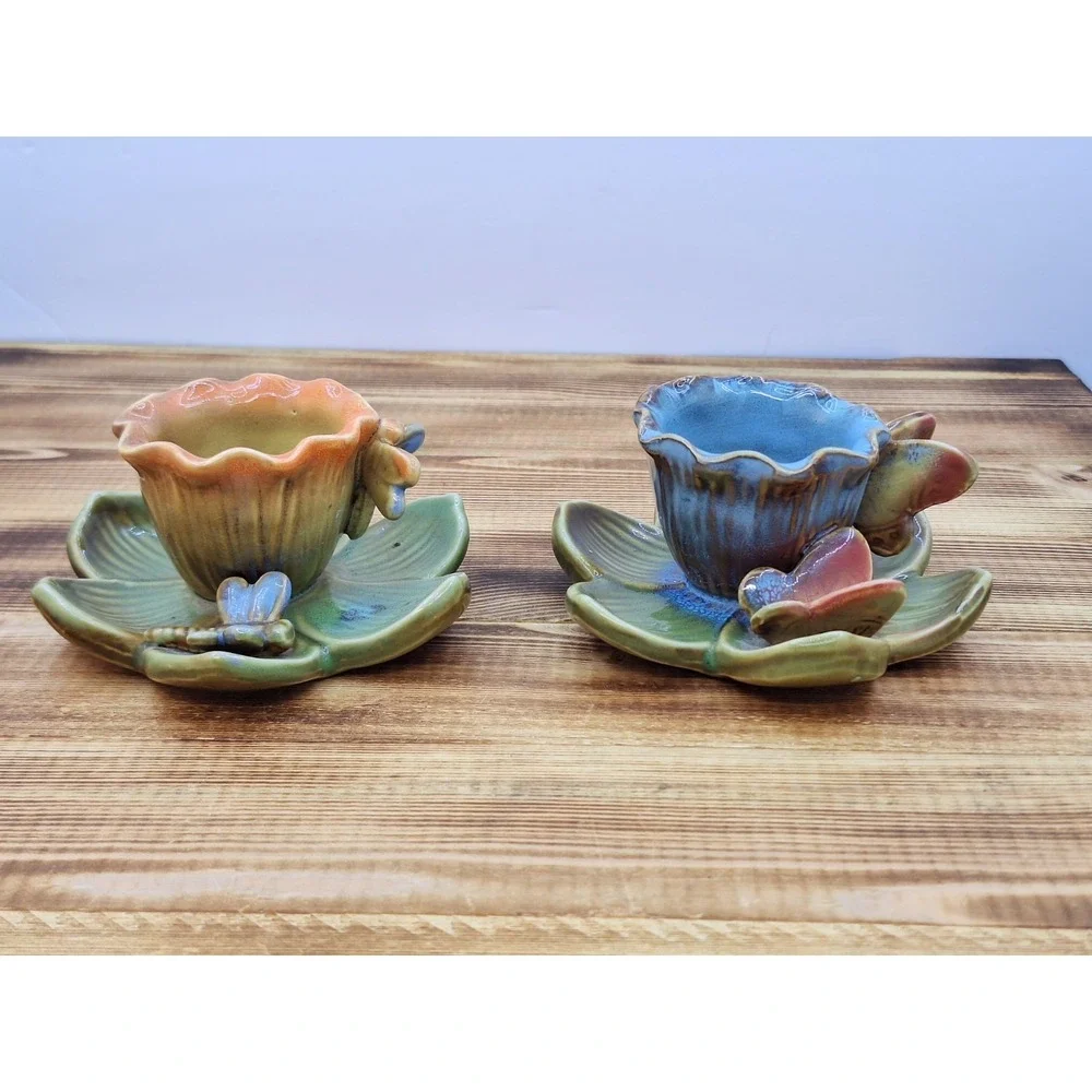 Porcline Lilly Pad Butterfly And Dragonfly Candle Holder Or Succulent‎ Planters.